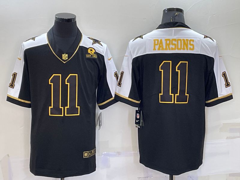 Men Dallas Cowboys #11 Parsons Black Thanksgiving gold characters 2022 Nike Limited NFL Jersey